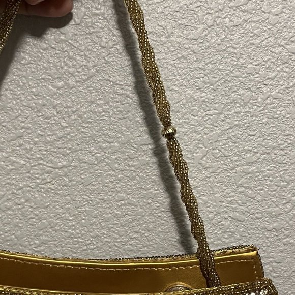 La Regale oval clutch purse evening bag cocktail bag gold with rhinestones - Picture 4 of 10